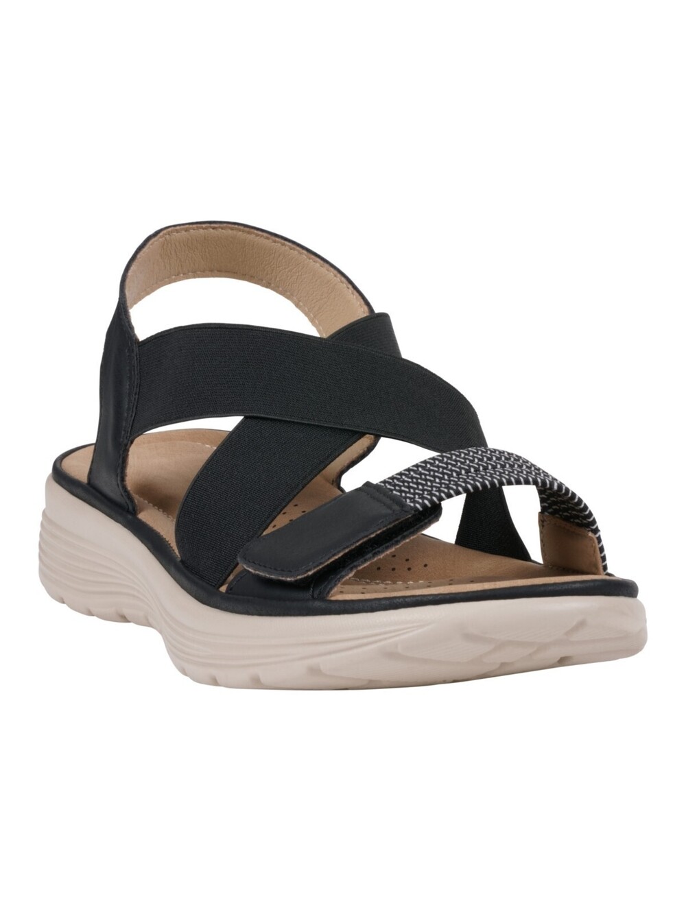 GC Shoes Ariel Elastic Comfort Flat Sandals Black 8.5M